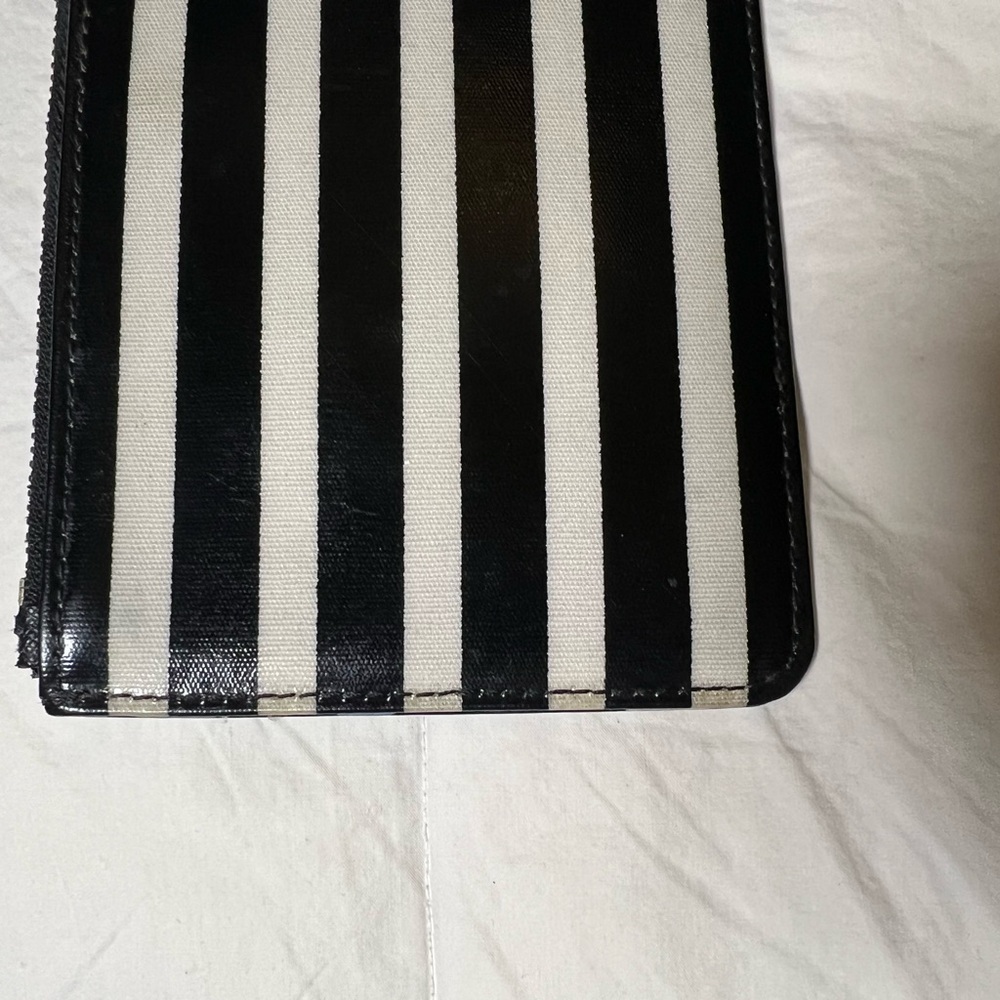 Kate Spade NY Floral Stripe Slim Wristlet Pouch Zip Clutch Black Blue - Picture 6 of 11